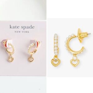 Kate Spade Shining Spade pearl gold hoop Huggies earrings 💛